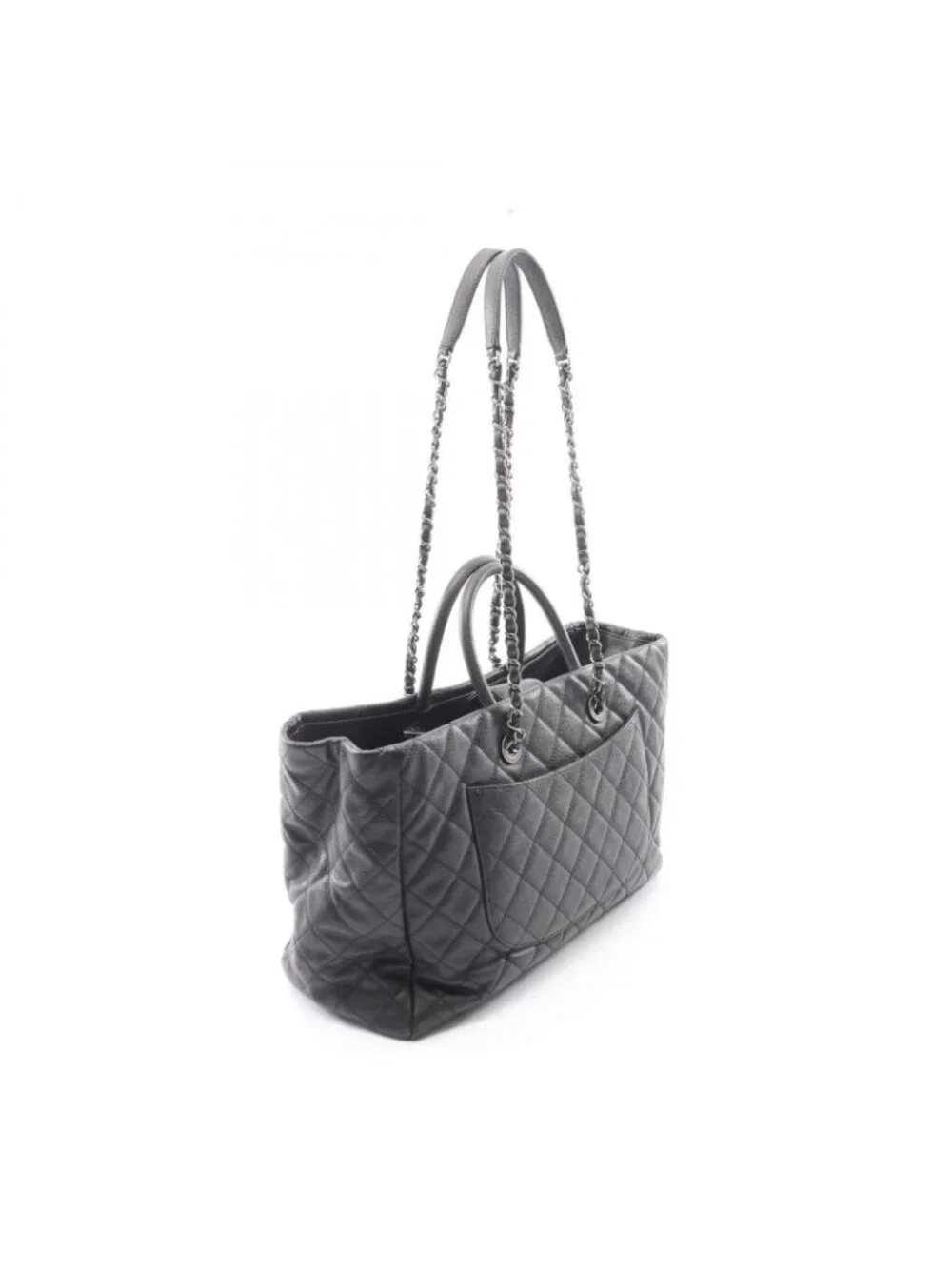 Chanel Tote Bag Quilted 2-Way Black Caviar Leather Chain